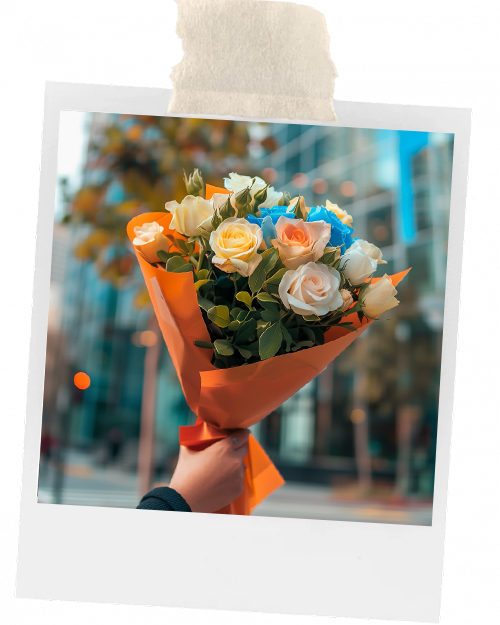 Peach Pink Blue Rose Bouquet